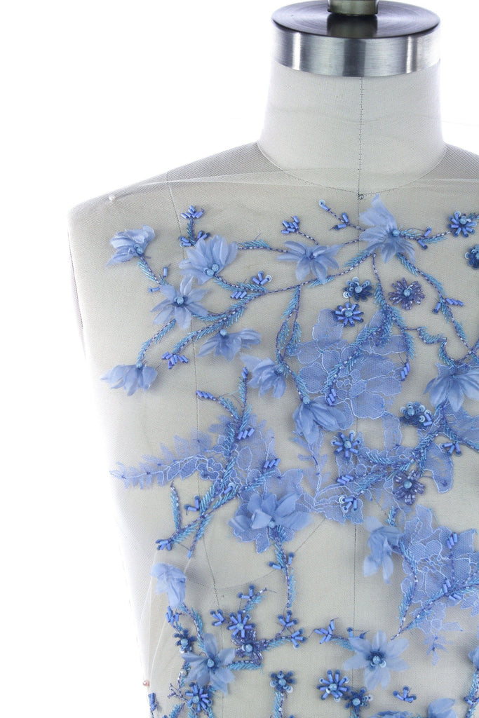 B113 - Floral Beaded Chantilly Lace Applique - Moda Artisans