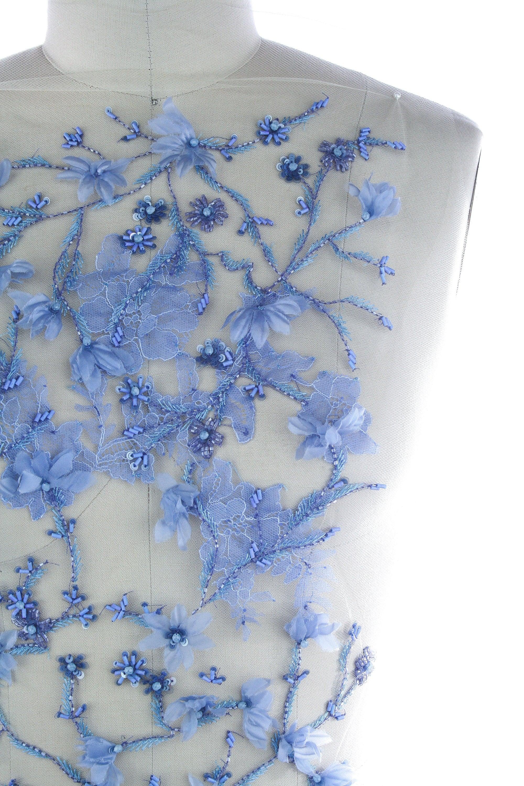 B113 - Floral Beaded Chantilly Lace Applique - Moda Artisans