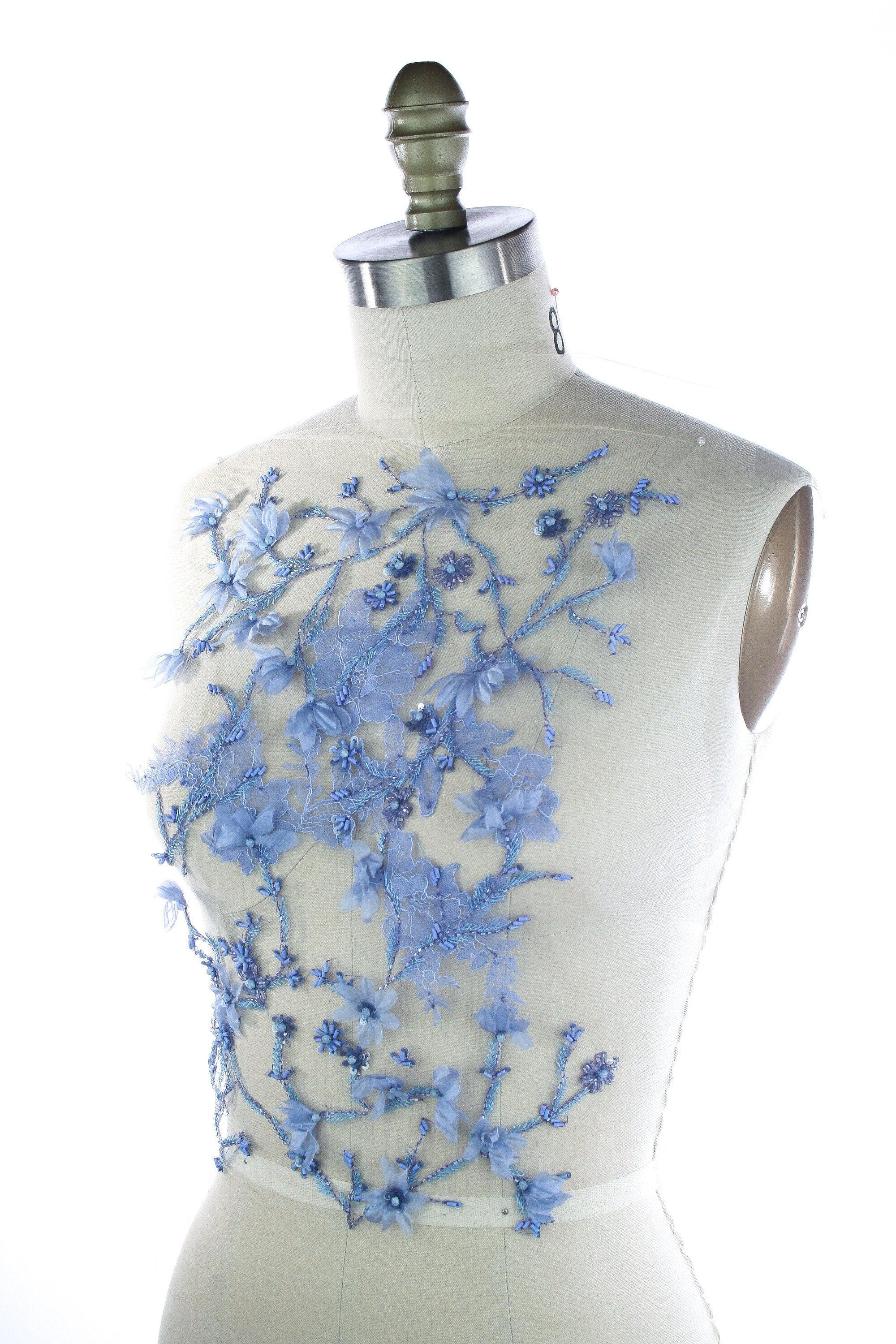 B113 - Floral Beaded Chantilly Lace Applique - Moda Artisans