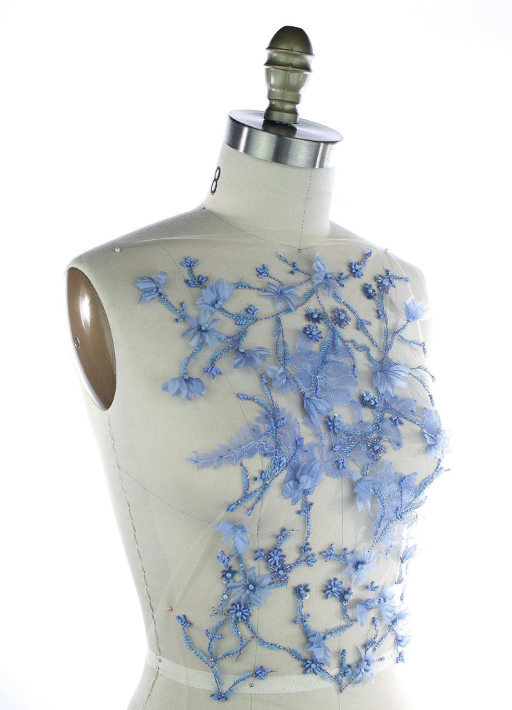 B113 - Floral Beaded Chantilly Lace Applique - Moda Artisans