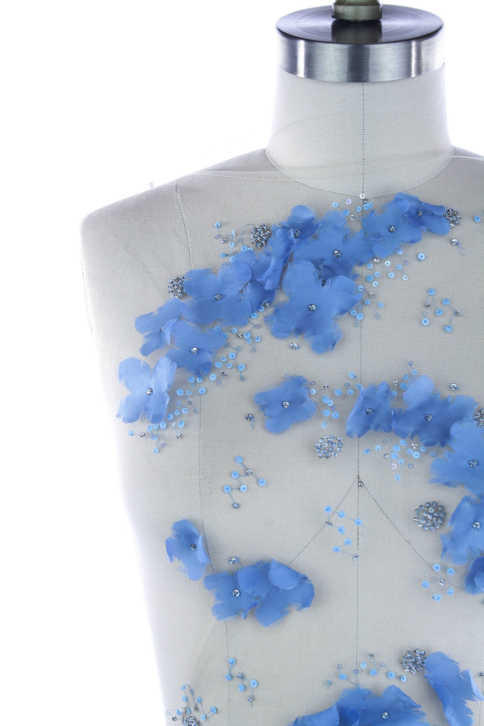 A126 - Capri Blue Allover Floral Applique