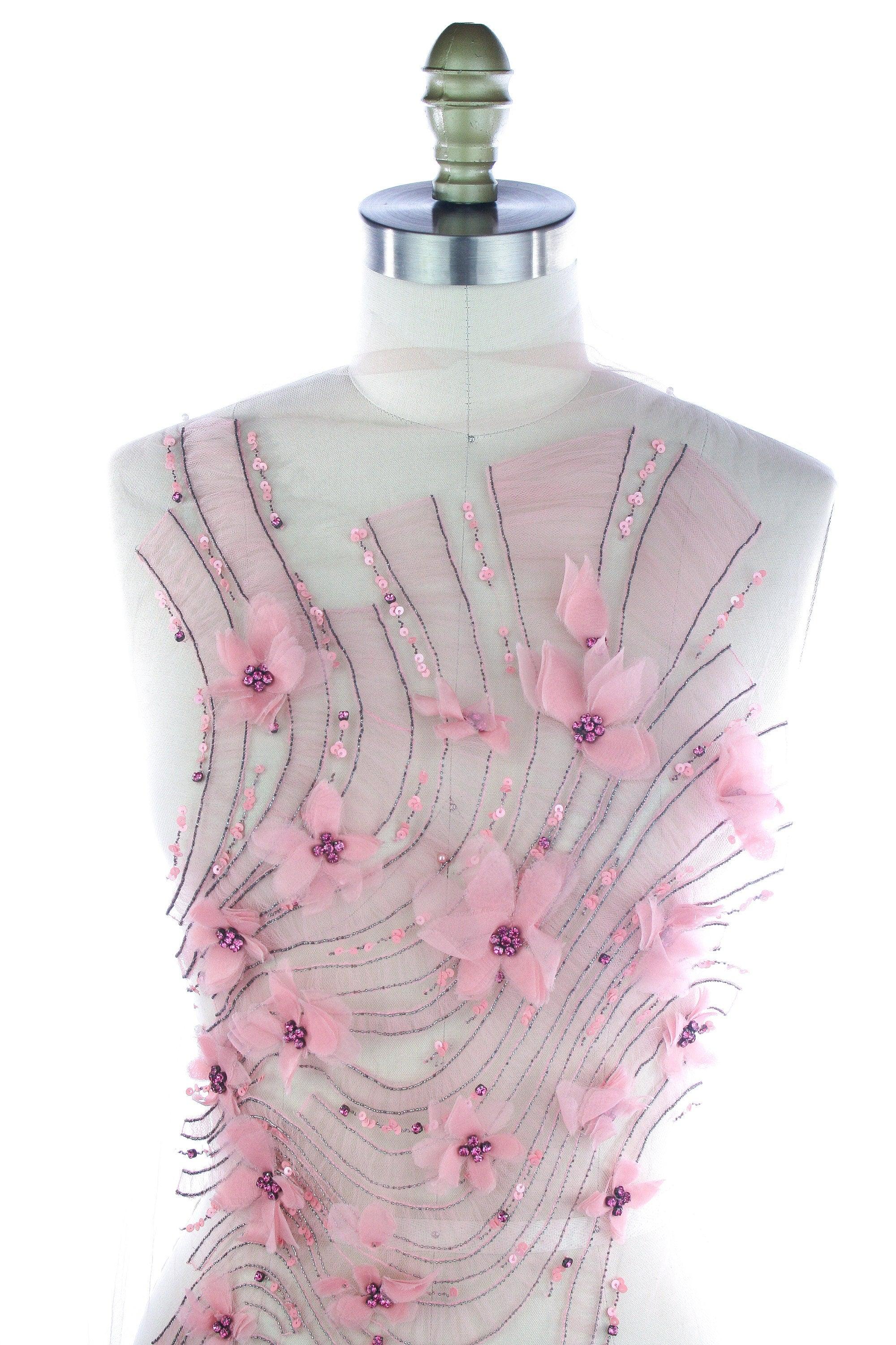 A129 - Swirling Floral Beaded Silk Applique - Moda Artisans