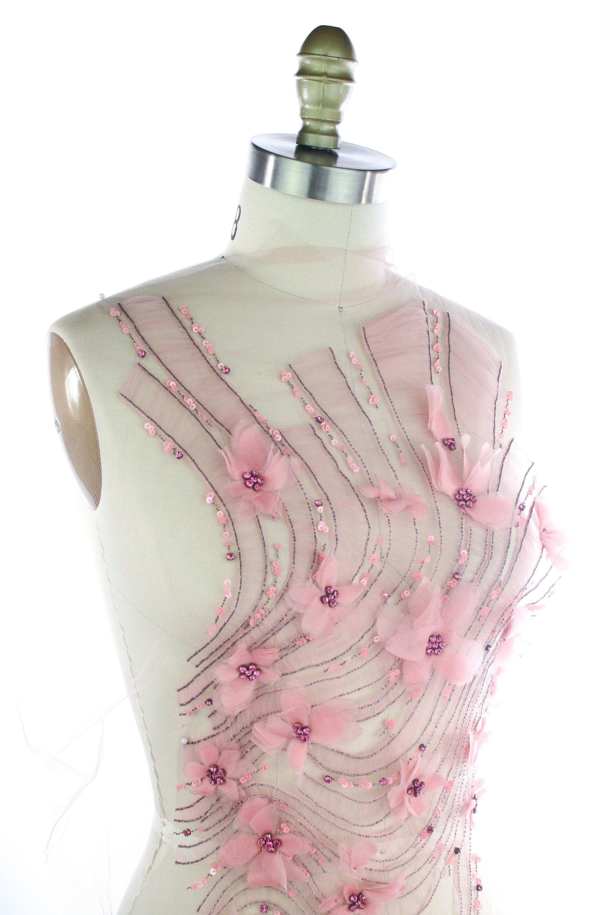 A129 - Swirling Floral Beaded Silk Applique - Moda Artisans