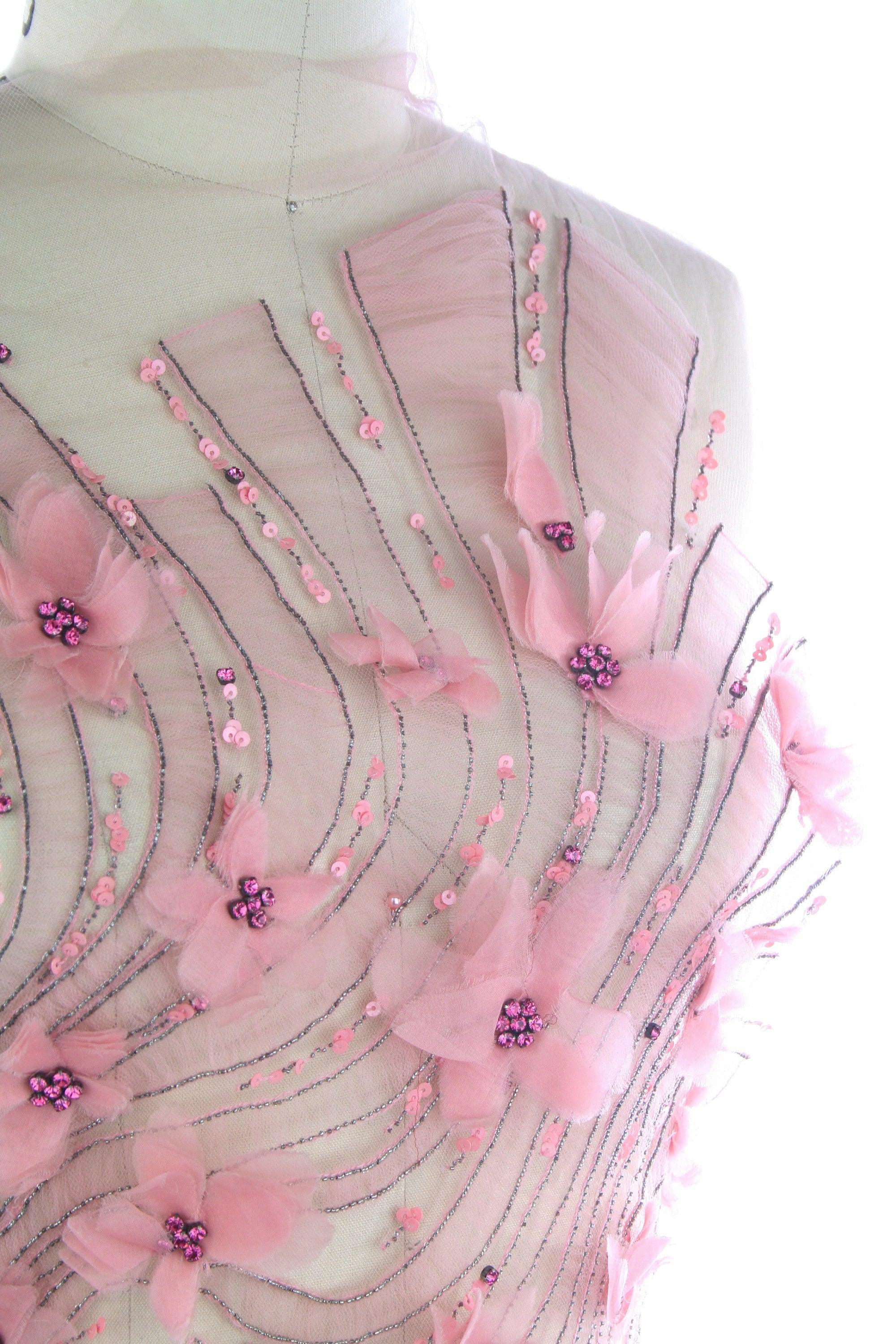 A129 - Swirling Floral Beaded Silk Applique - Moda Artisans