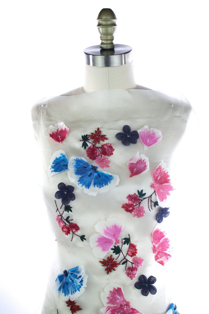 tbd - 3D Fuchsia & Sapphire Silk Floral Beaded Applique - Moda Artisans
