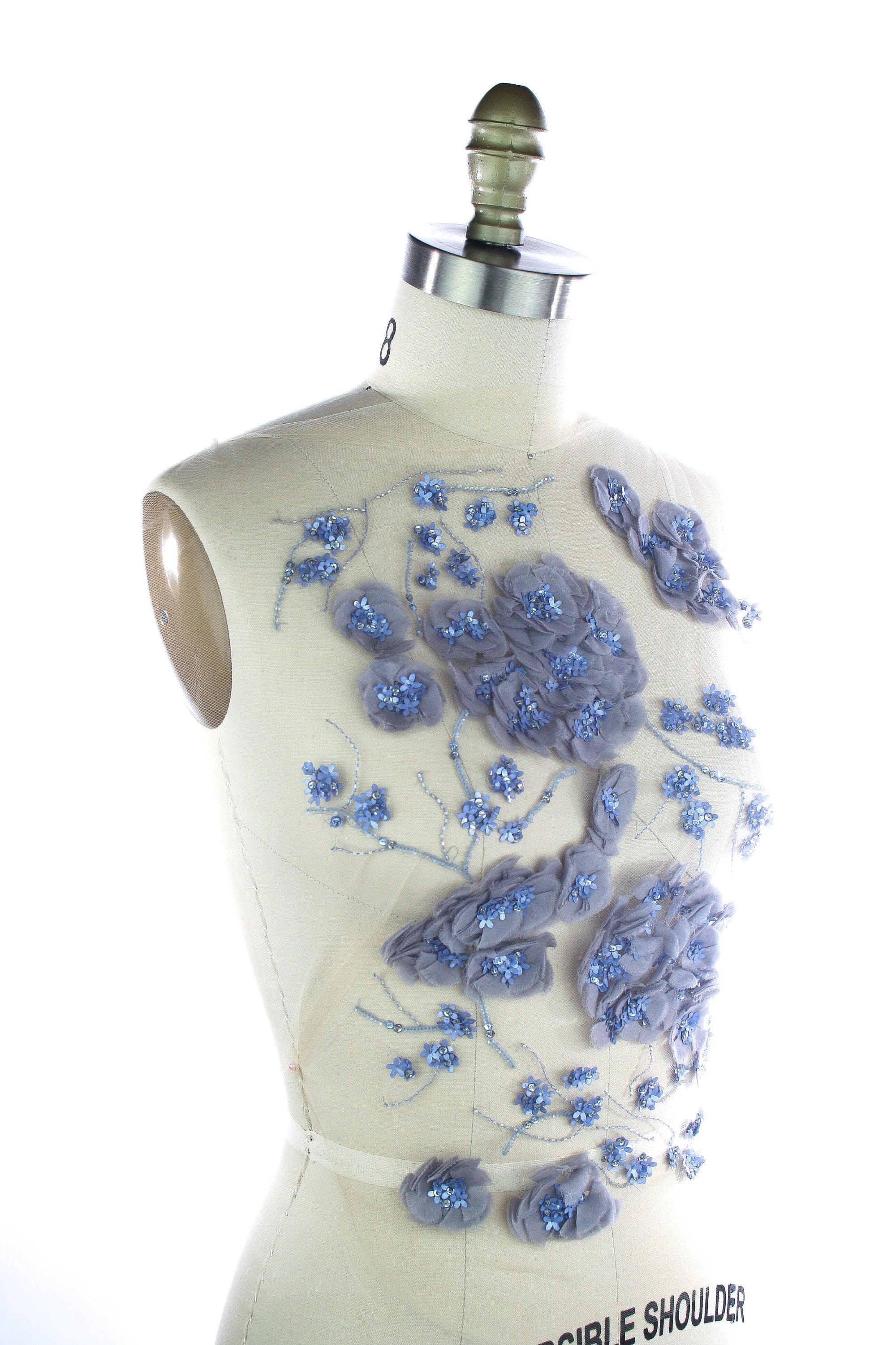 3D Hues of Blue Silk Beaded Applique - Moda Artisans