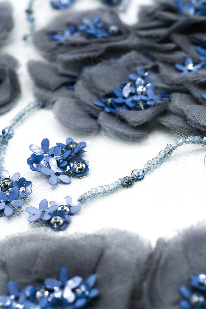 3D Hues of Blue Silk Beaded Applique - Moda Artisans