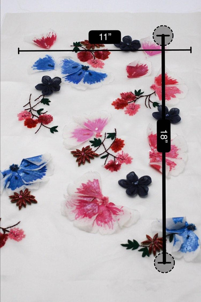 tbd - 3D Fuchsia & Sapphire Silk Floral Beaded Applique - Moda Artisans