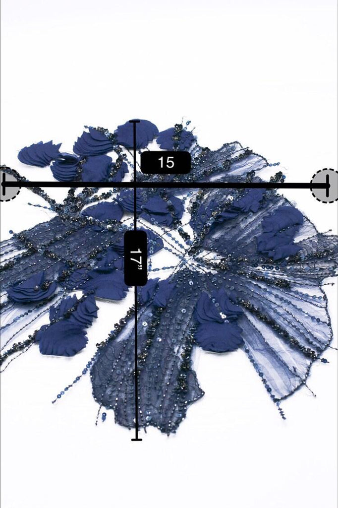 3D Midnight Blue Chantilly Lace Floral Applique - Moda Artisans
