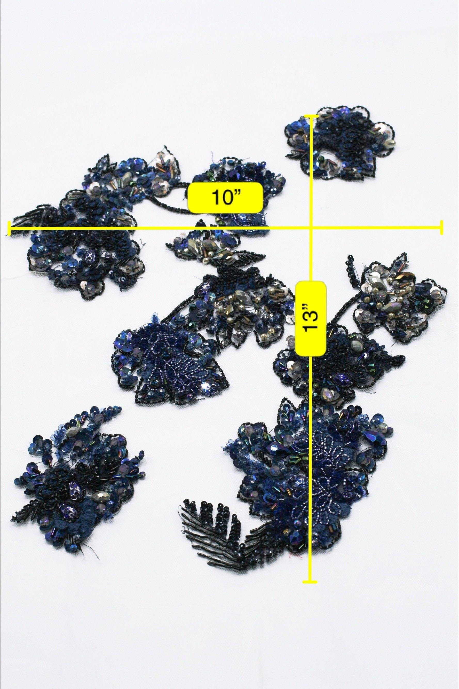A135 - Navy Hematite Floral Applique - Moda Artisans