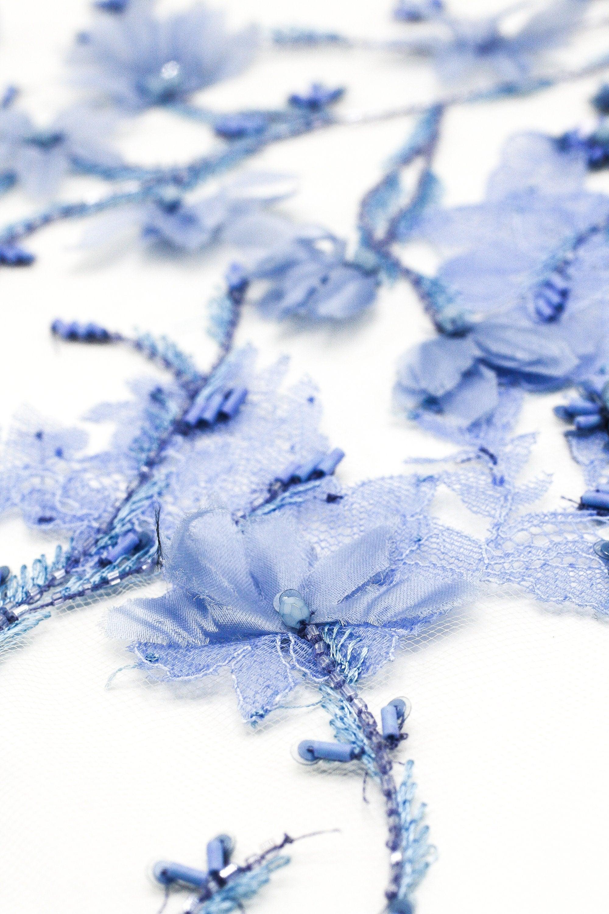 B113 - Floral Beaded Chantilly Lace Applique - Moda Artisans