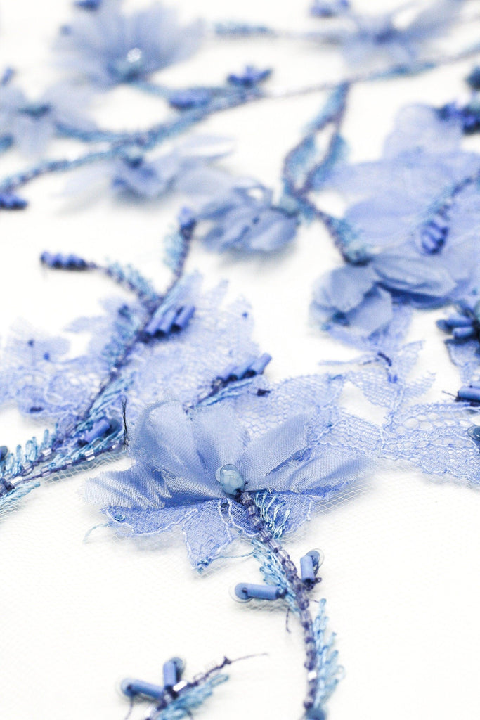 B113 - Floral Beaded Chantilly Lace Applique - Moda Artisans