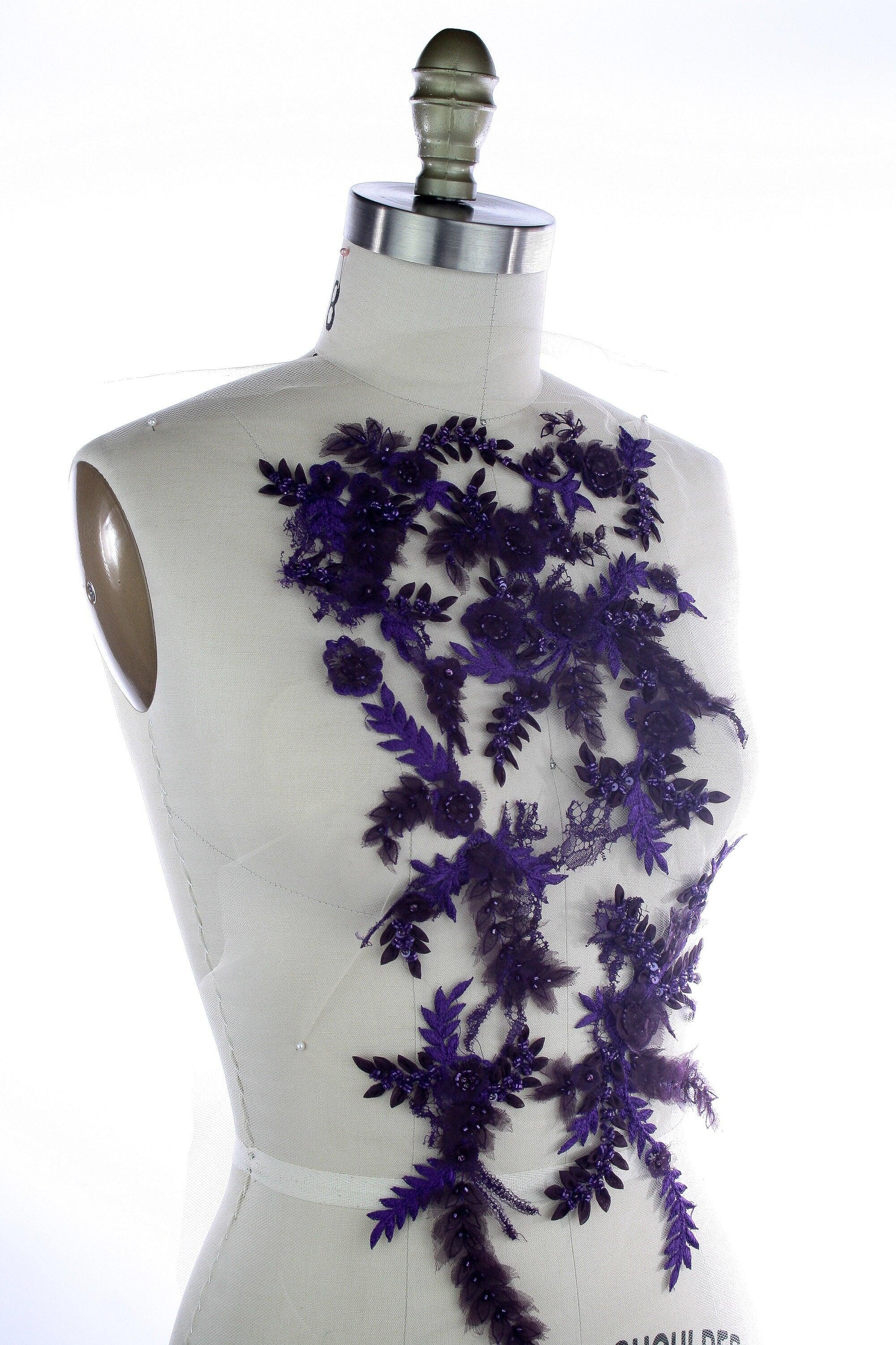 A117 - Violet Floral Chantilly Lace Applique - Moda Artisans