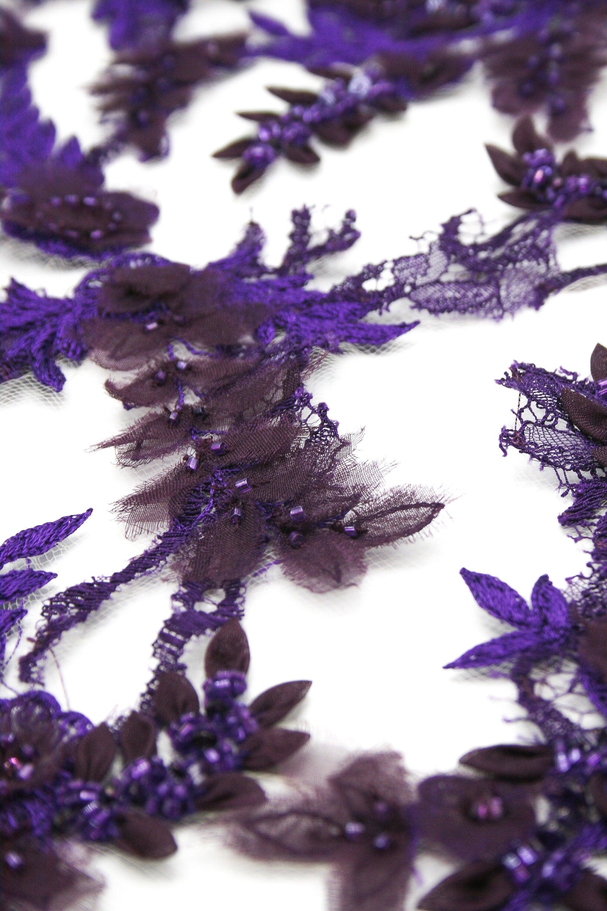 A117 - Violet Floral Chantilly Lace Applique - Moda Artisans
