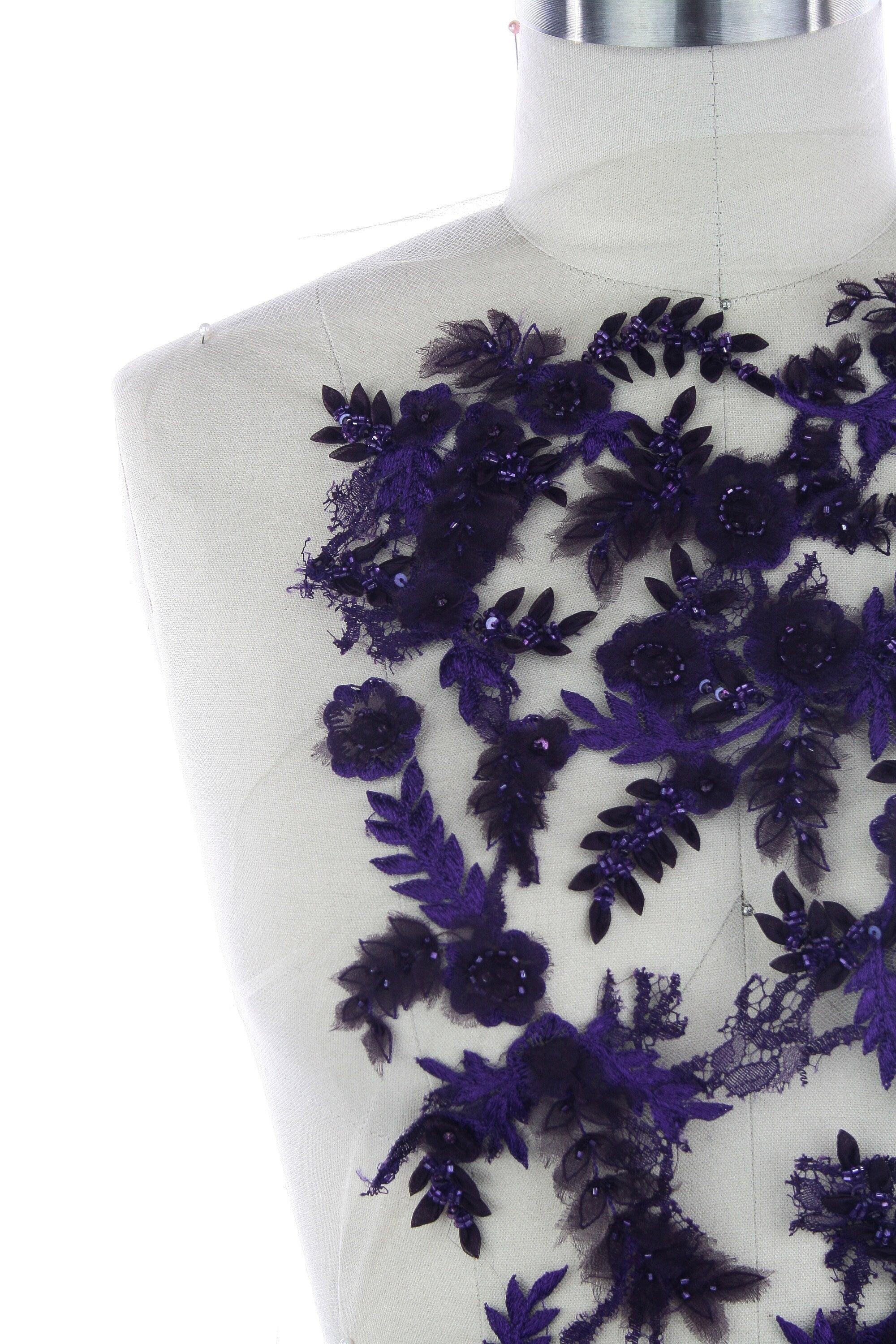 A117 - Violet Floral Chantilly Lace Applique - Moda Artisans