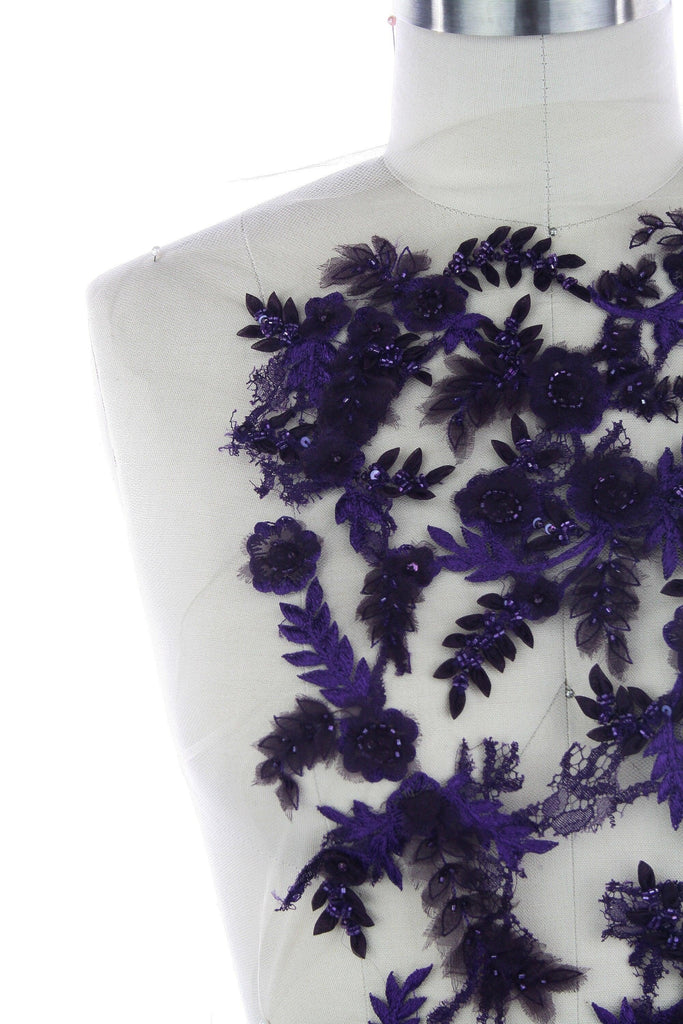 A117 - Violet Floral Chantilly Lace Applique - Moda Artisans