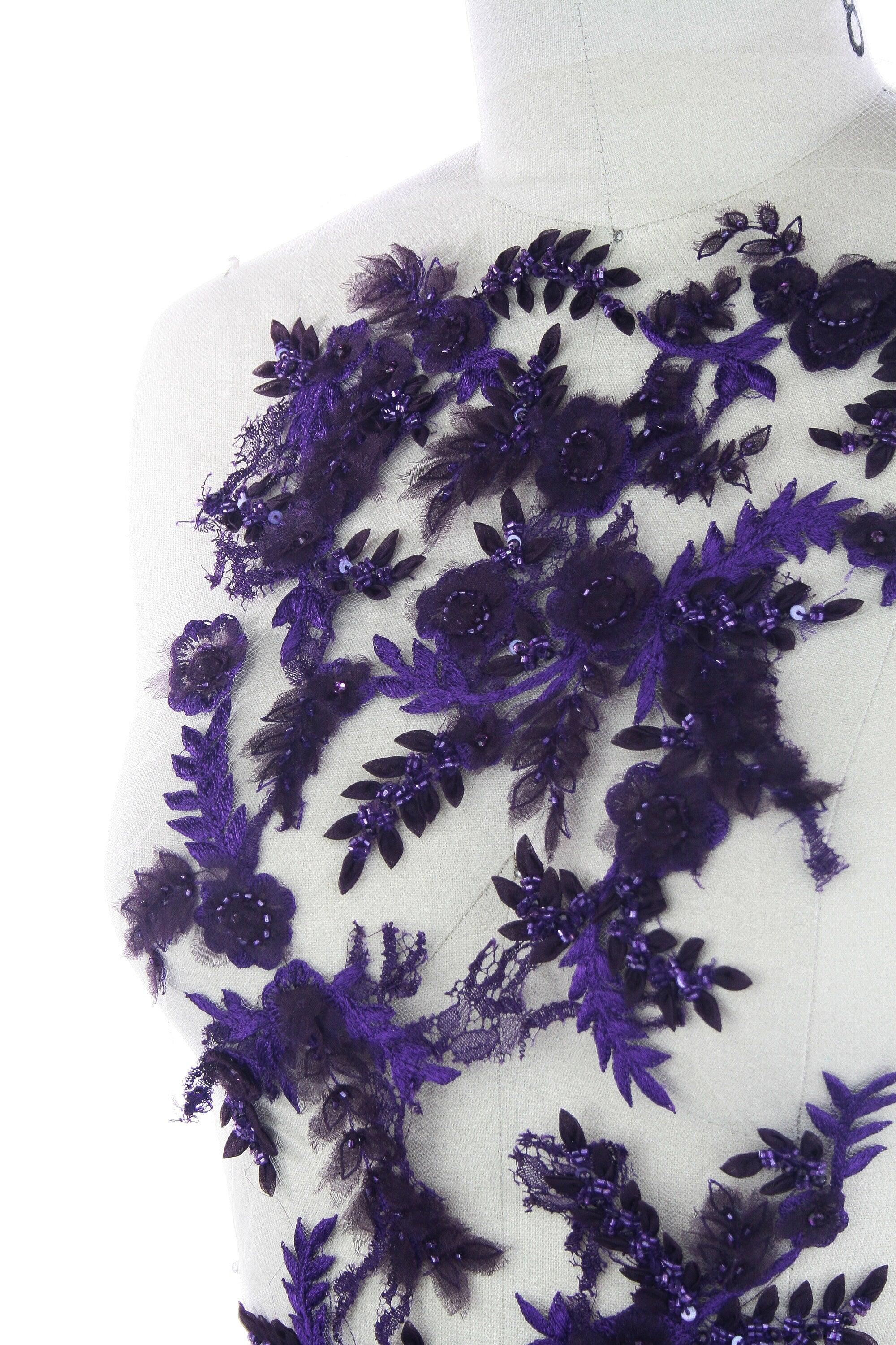 A117 - Violet Floral Chantilly Lace Applique - Moda Artisans