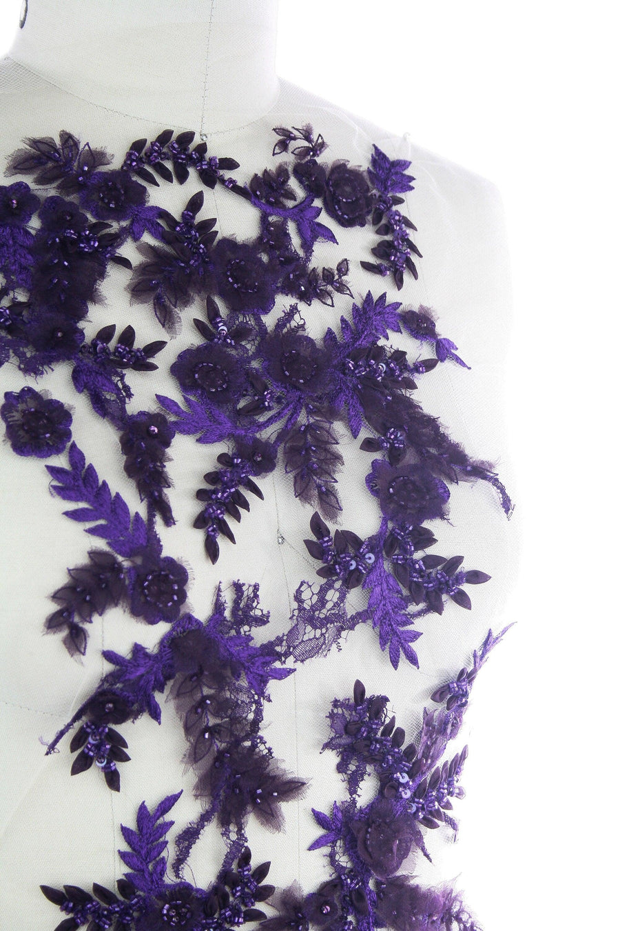 A117 - Violet Floral Chantilly Lace Applique - Moda Artisans
