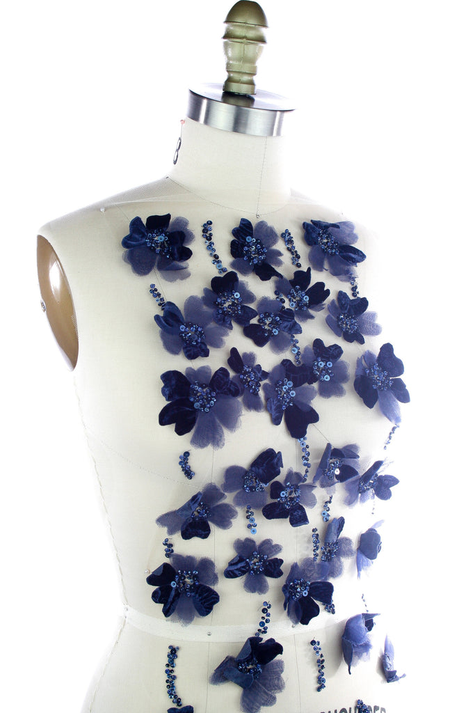 A108 - Dark Sapphire Velvet Floral Applique