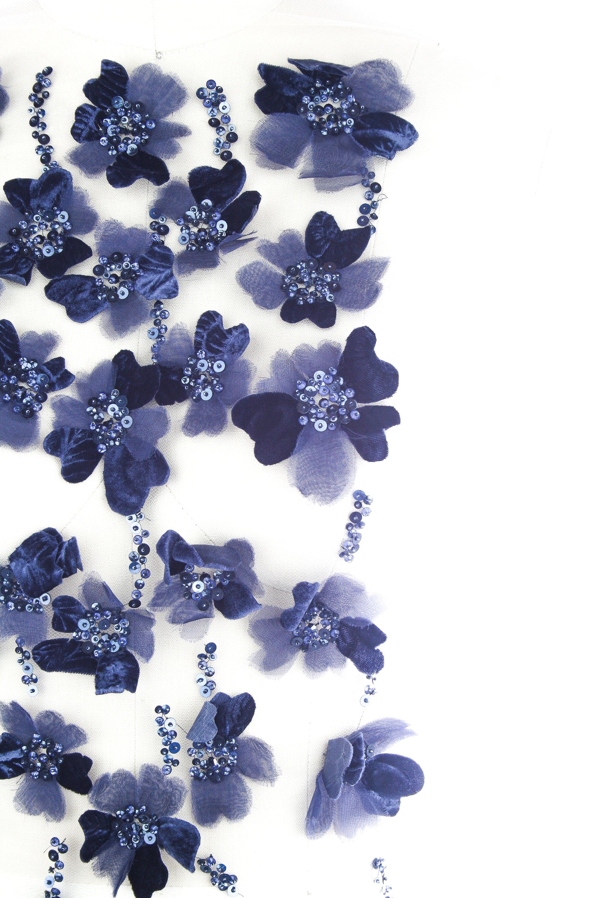A108 - Dark Sapphire Velvet Floral Applique