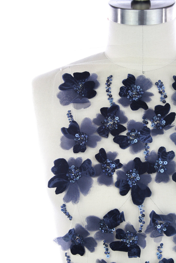A108 - Dark Sapphire Velvet Floral Applique