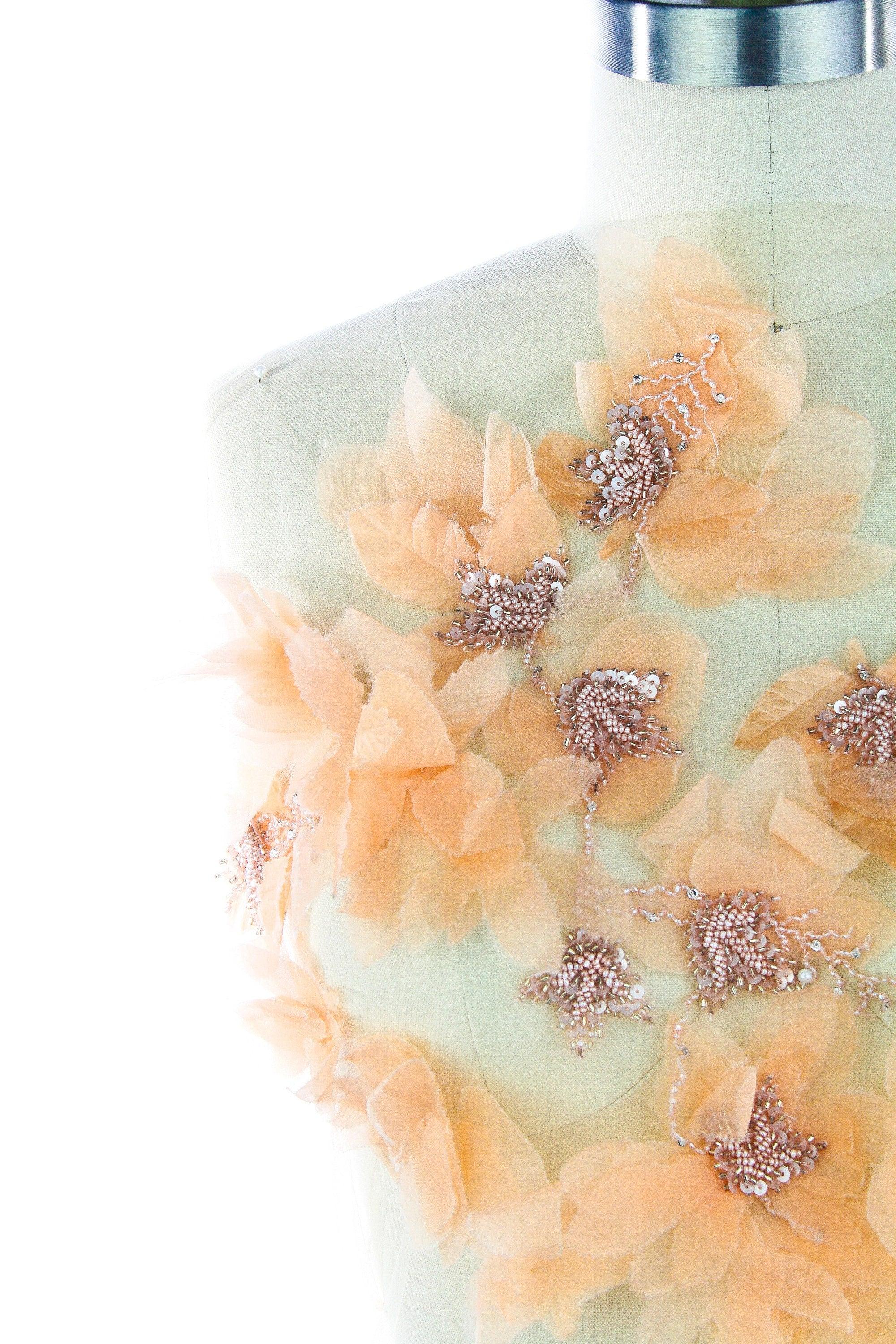 A133 - Soft Peach Silk Chiffon Floral Applique - Moda Artisans