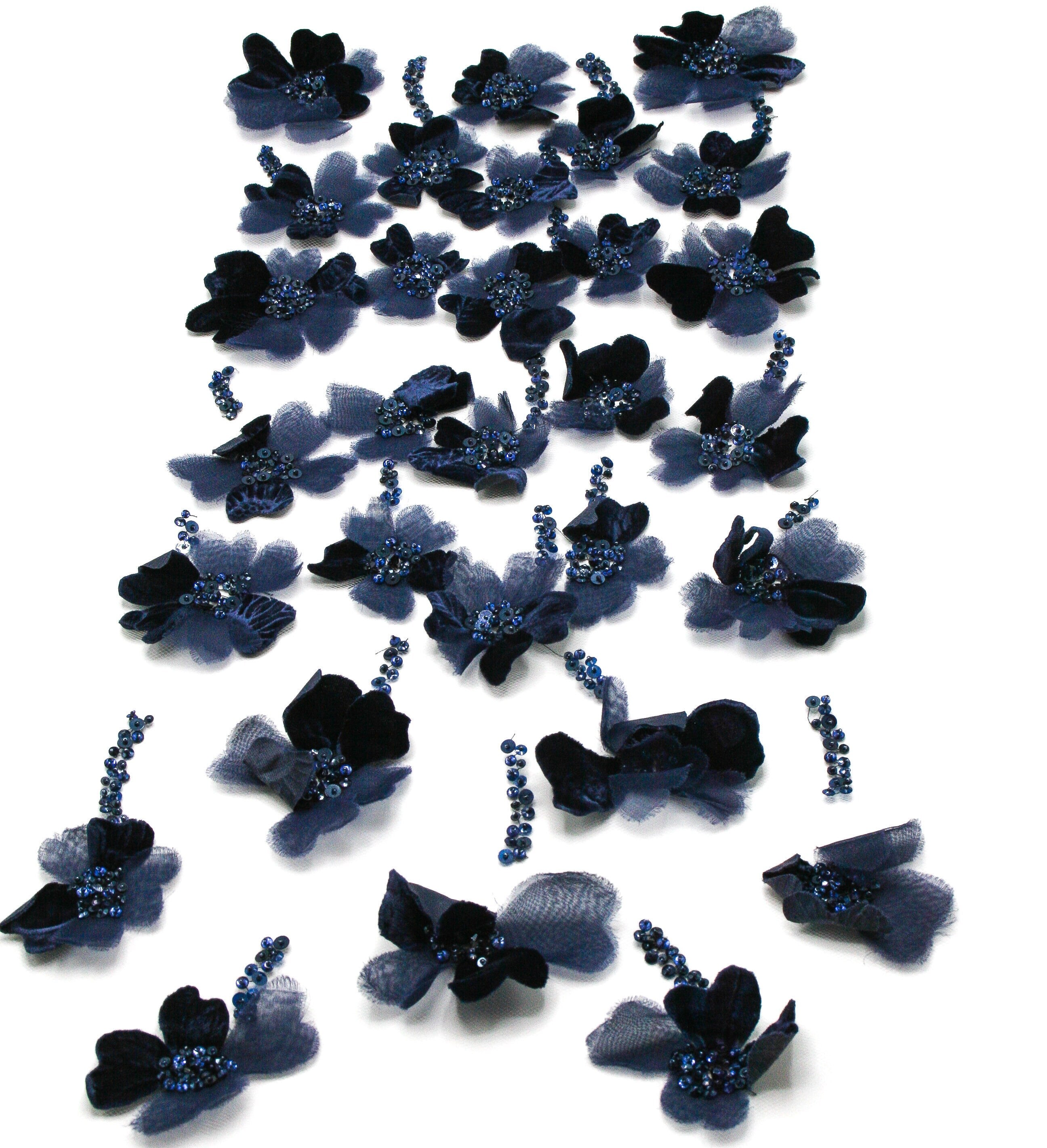 A108 - Dark Sapphire Velvet Floral Applique