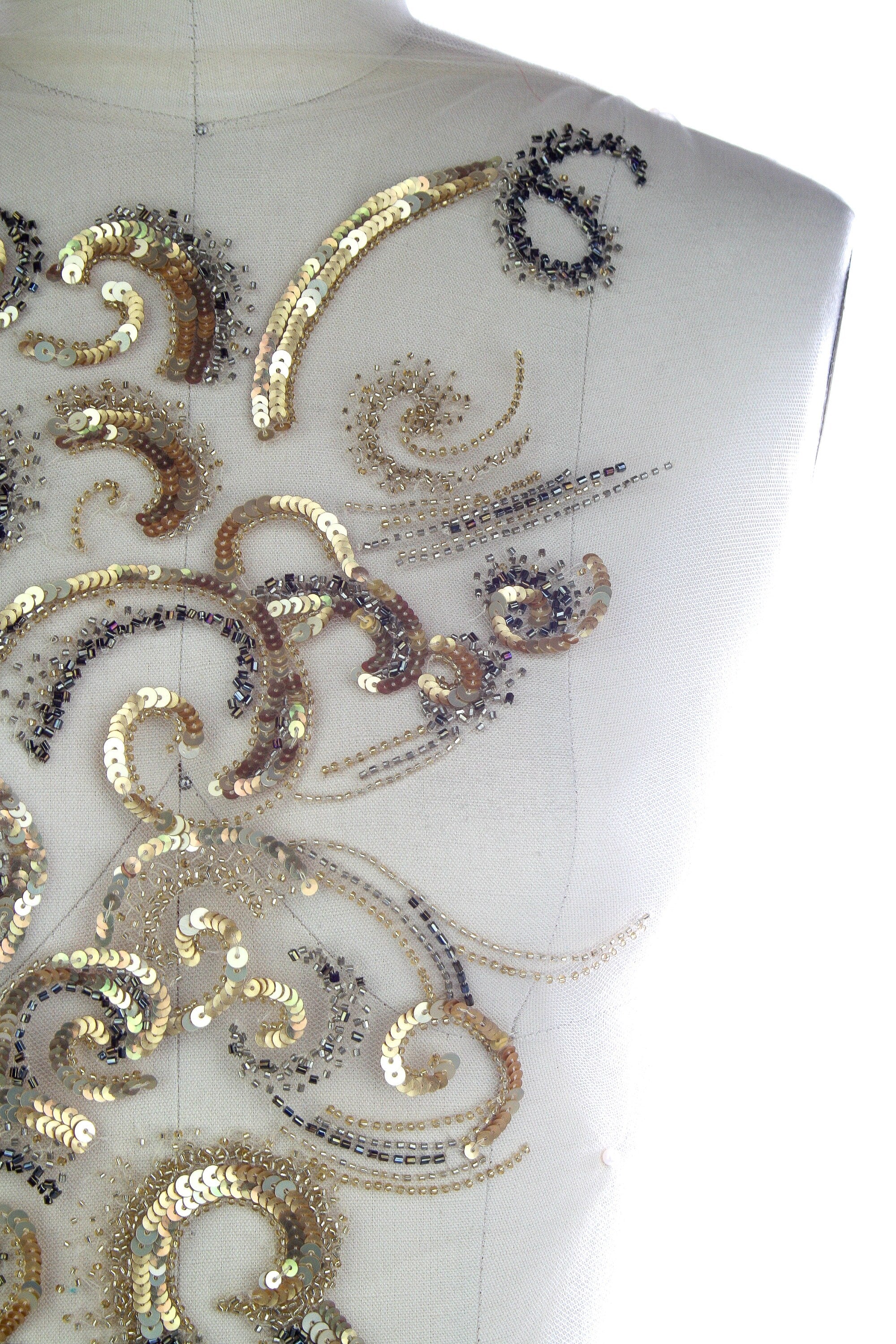 3D Gold Baroque Beaded Sequin Applique