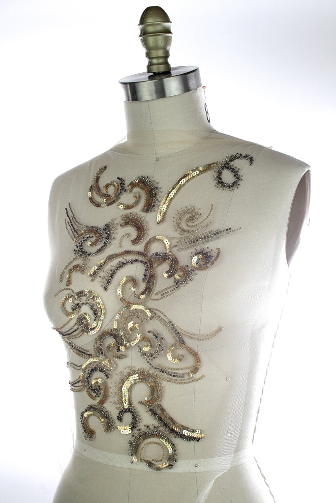 3D Gold Baroque Beaded Sequin Applique
