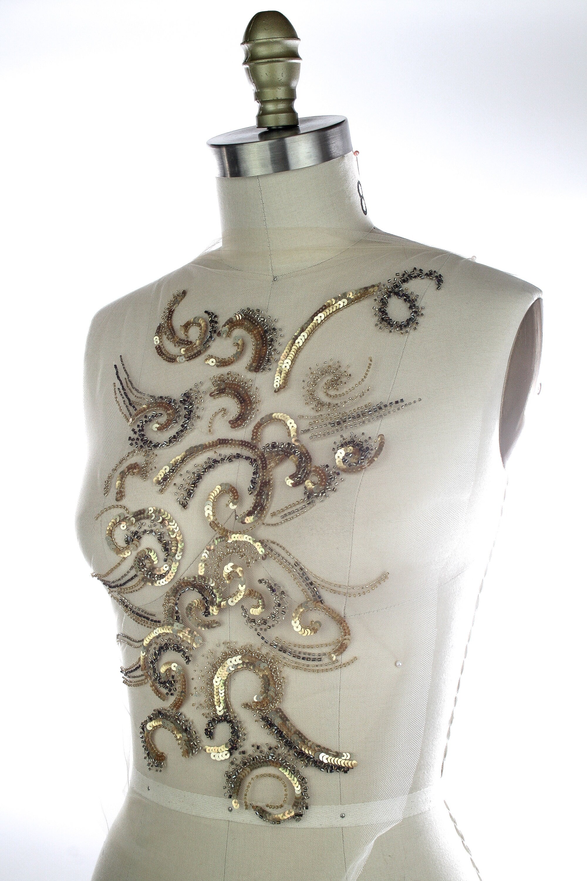 3D Gold Baroque Beaded Sequin Applique