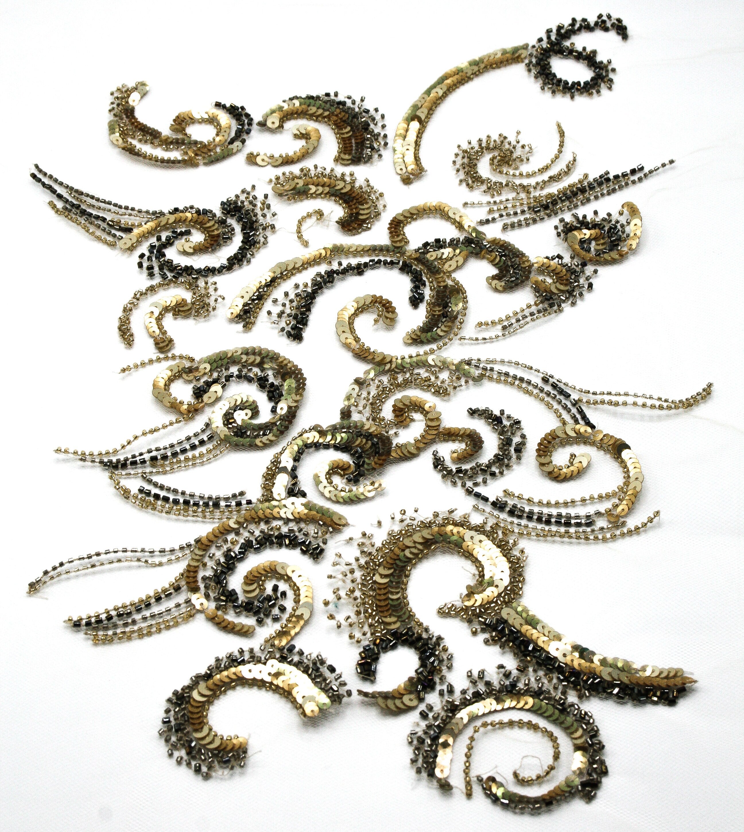 3D Gold Baroque Beaded Sequin Applique