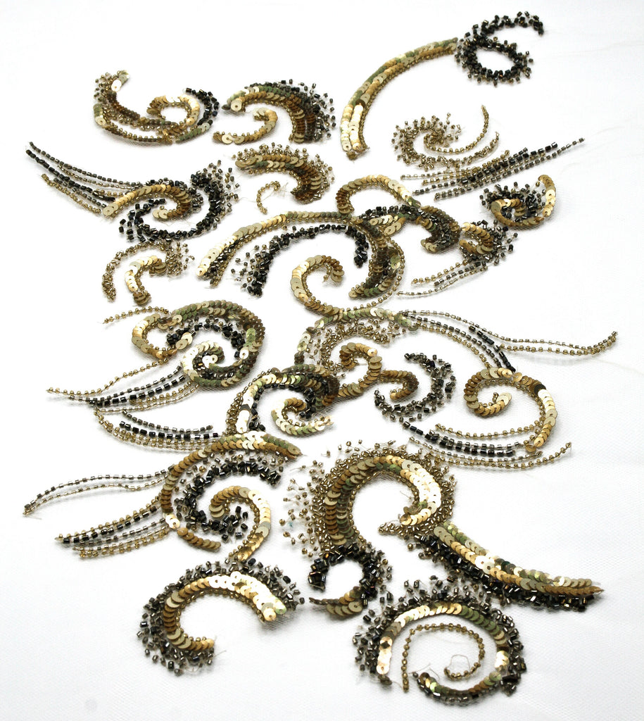 3D Gold Baroque Beaded Sequin Applique