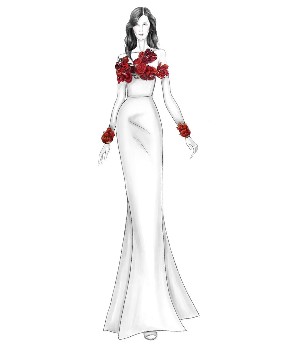 A121 - Scarlet Red Feather Applique Panel