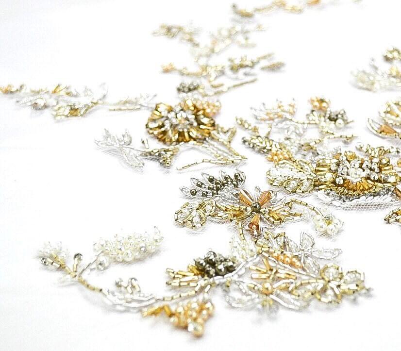 A130 - Gold Champagne Beaded Applique - Moda Artisans