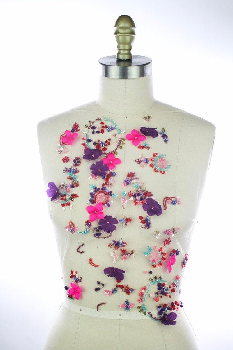 B114 - Fuchsia & Violet Floral Applique - Moda Artisans