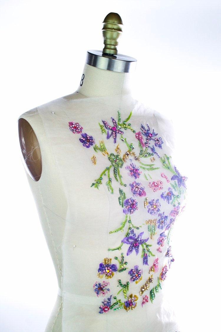 A109 - Hand Painted Floral Applique on Silk Organza - Moda Artisans