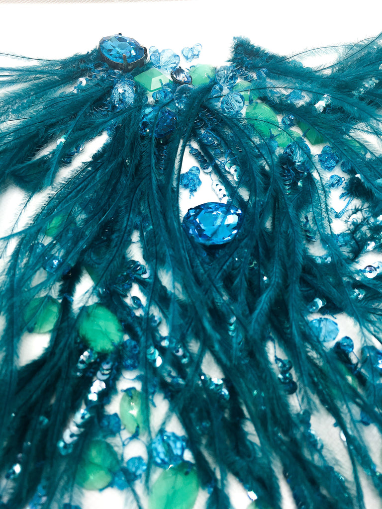 tbd - Blue Zircon Feather Embellished Applique