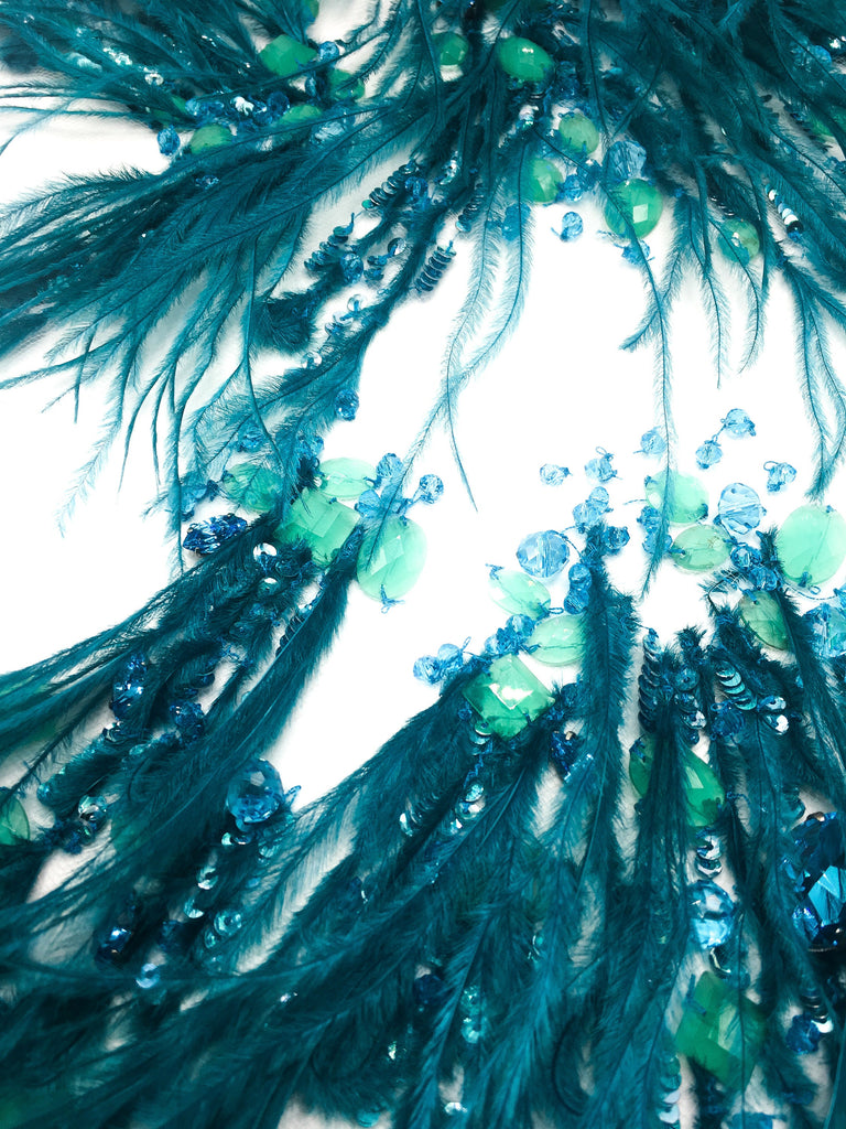 tbd - Blue Zircon Feather Embellished Applique