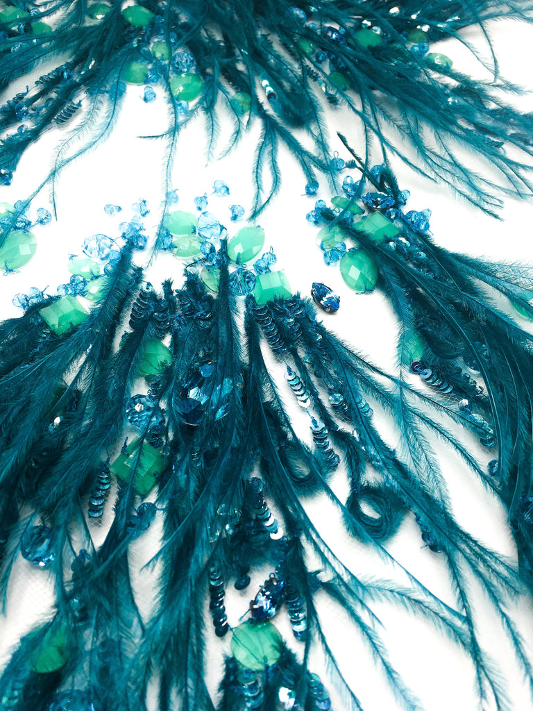 tbd - Blue Zircon Feather Embellished Applique