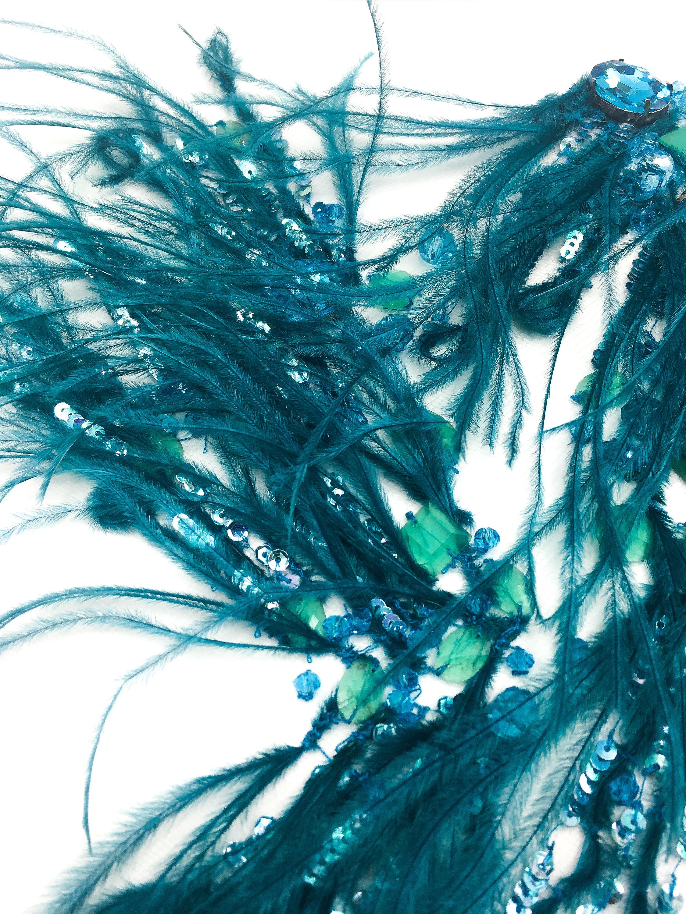 tbd - Blue Zircon Feather Embellished Applique