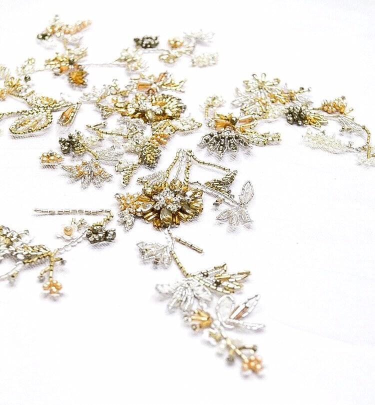 A130 - Gold Champagne Beaded Applique - Moda Artisans