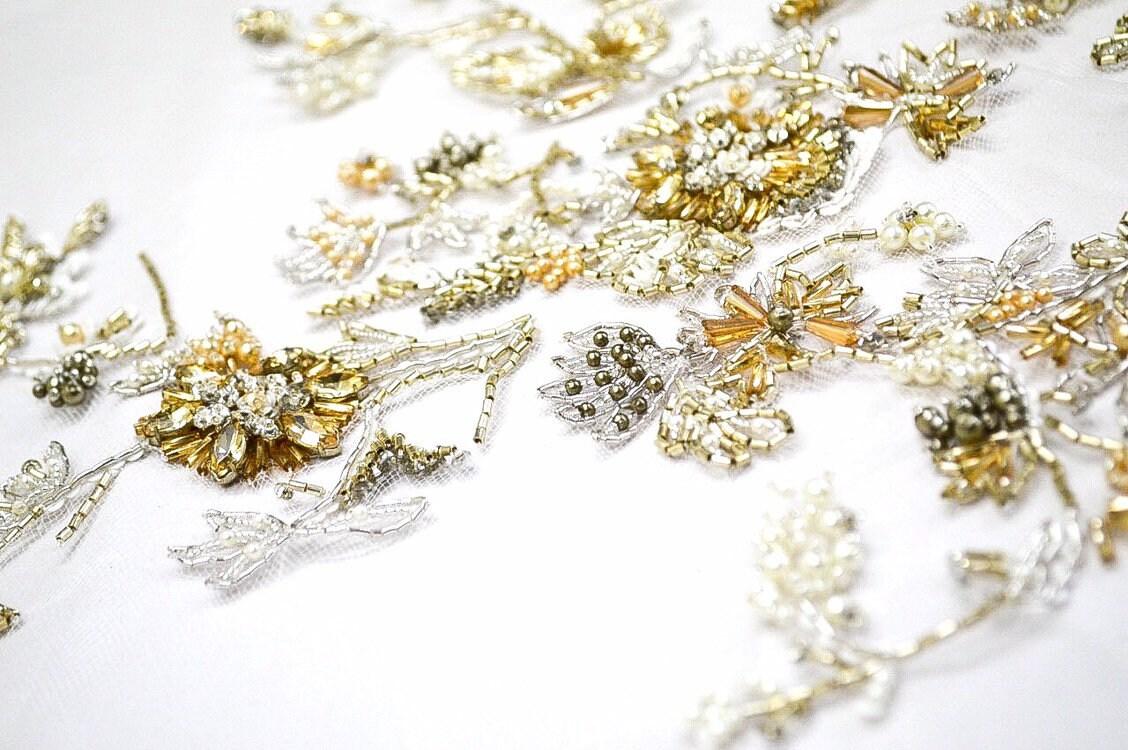 A130 - Gold Champagne Beaded Applique - Moda Artisans