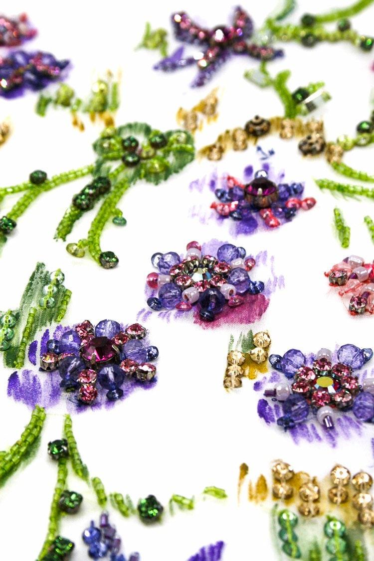 A109 - Hand Painted Floral Applique on Silk Organza - Moda Artisans