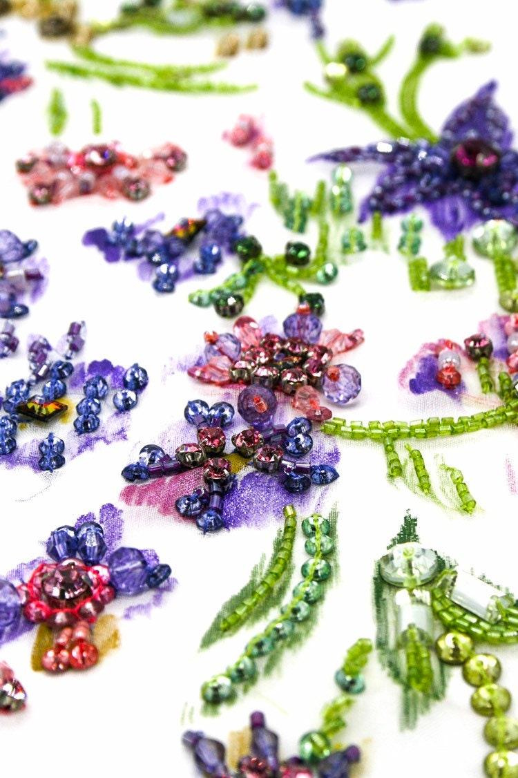 A109 - Hand Painted Floral Applique on Silk Organza - Moda Artisans