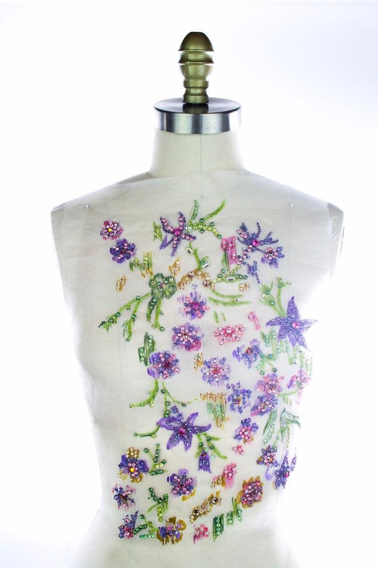 A109 - Hand Painted Floral Applique on Silk Organza - Moda Artisans