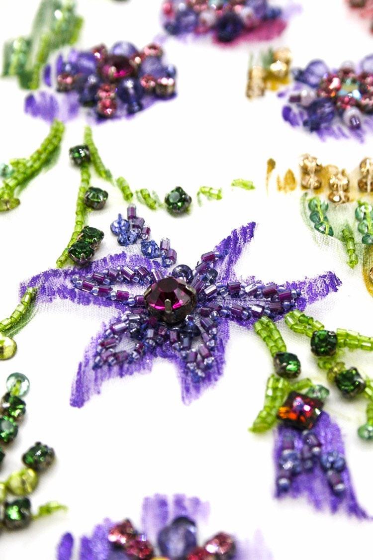 A109 - Hand Painted Floral Applique on Silk Organza - Moda Artisans