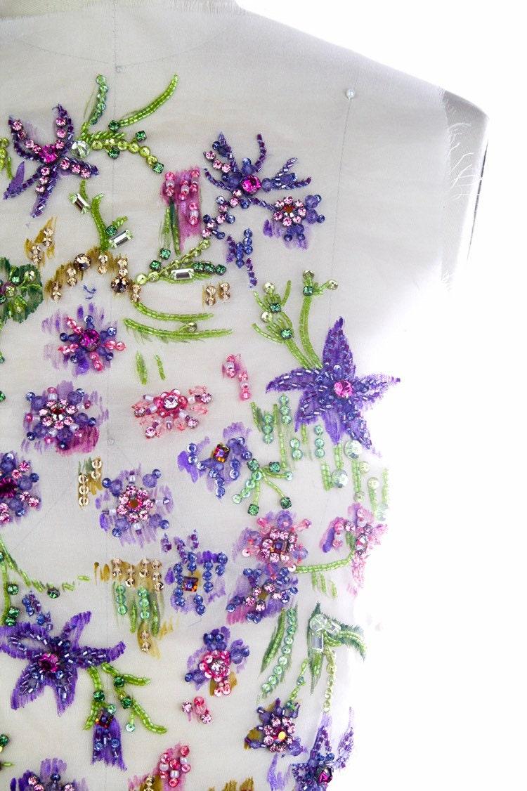 A109 - Hand Painted Floral Applique on Silk Organza - Moda Artisans