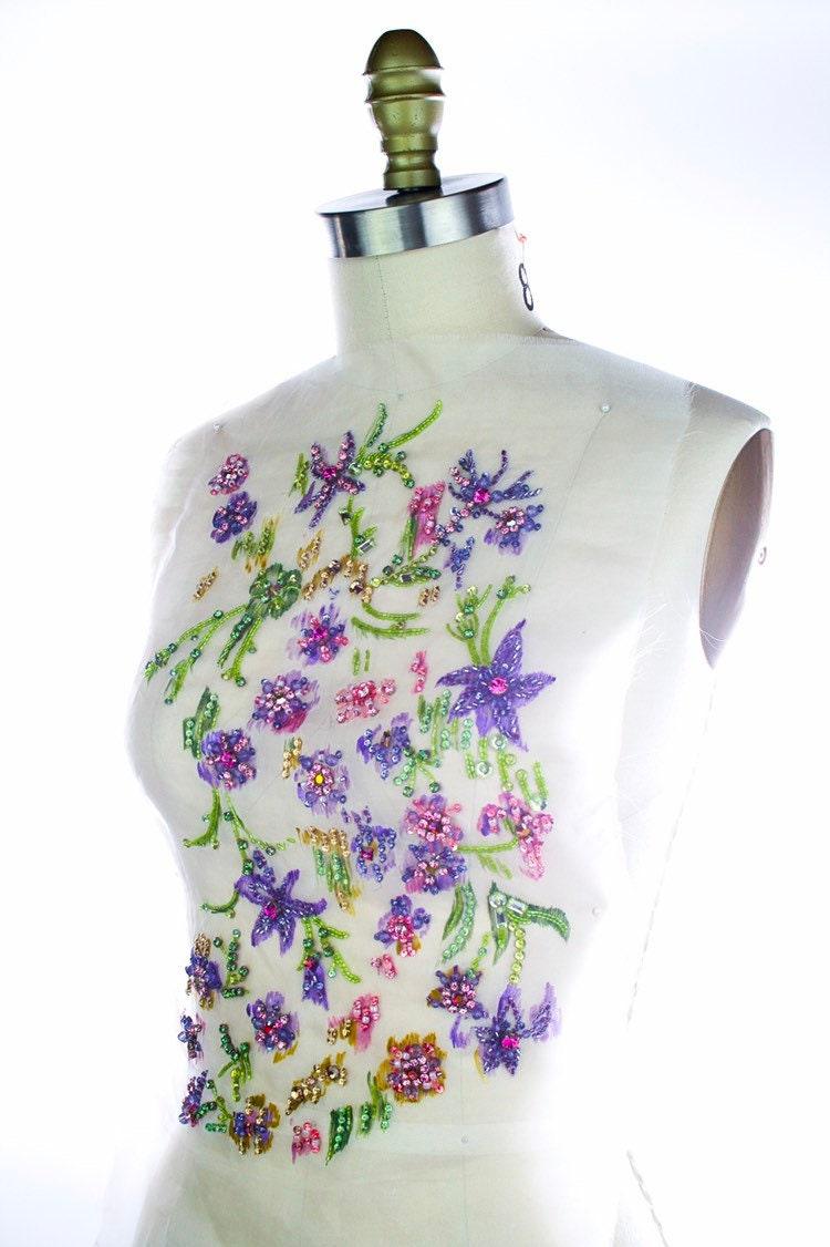 A109 - Hand Painted Floral Applique on Silk Organza - Moda Artisans