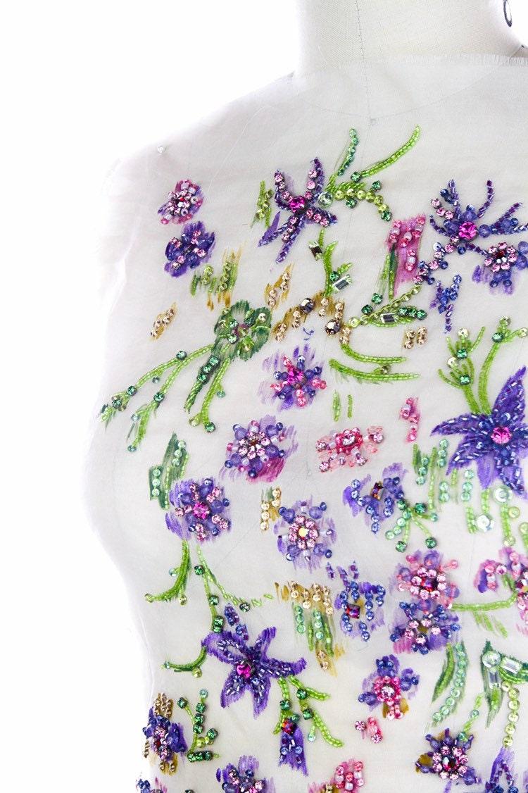 A109 - Hand Painted Floral Applique on Silk Organza - Moda Artisans