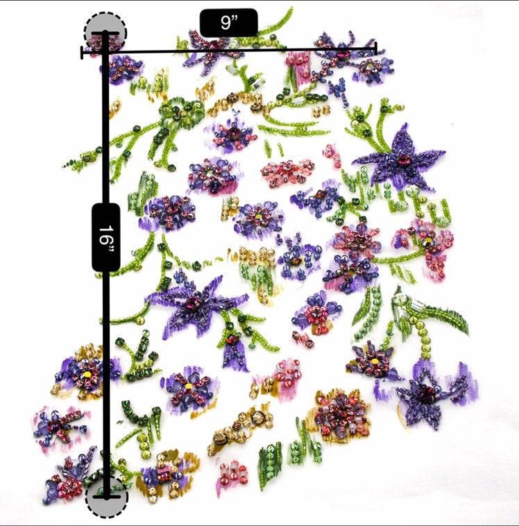 A109 - Hand Painted Floral Applique on Silk Organza - Moda Artisans